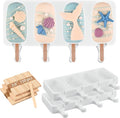 Sakolla Large Silicone Popsicle Molds Set of 3, Oval 4 Cavities Homemade Ice Pop Molds with 150 Wooden Sticks for Ice Cream, Cakesicles, Cake Pop (White)