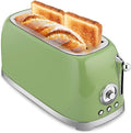 SUSTEAS Toaster 4 Slice Wide Slot, Stainless Steel Bread Bagel Toasters, Retro Long Slot Tostadora for Defrost, Reheat, Removable Crumb Tray, 1500W, 6 Browning Settings, Green
