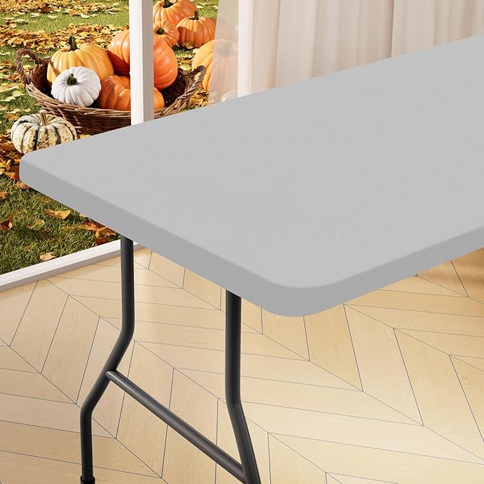 homing Rectangle Table Cloth Cover, Waterproof Polyester Elastic Fitted Tablecloth, Fits for 8 Foot Folding Tables, Washable Table Protector for Picnic, Camping, Outdoor (Light Grey, 30" x 96")