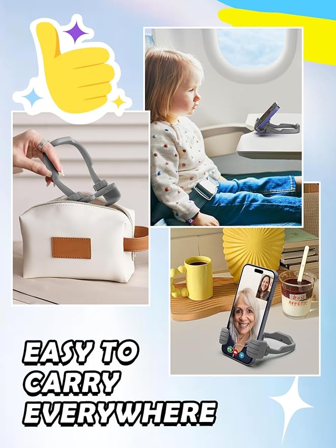 Stocking Stuffers for Teens Boys Girls Cell Phone Stand: Upgrade Adjustable Thumbs Up Lazy Phone Holder for Desk Fun Birthday Gifts for Grandma Adults Husband from Wife (Grey, 1)