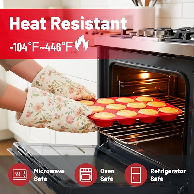 Silicone Muffin Pan with Metal Reinforced Frame,2 Pcs 2.9" Regular Size 12 Cups Egg Bite Mold,Non-Stick,Easy Release,For Egg Muffins, Cupcakes, Large Muffins,Cheesecakes(Orange + Red)