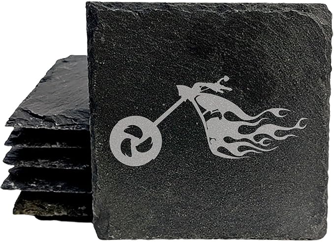 Ride The Fire: Flaming Chopper Motorcycle Coasters - Square Slate - Set of 4