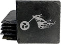 Ride The Fire: Flaming Chopper Motorcycle Coasters - Square Slate - Set of 5