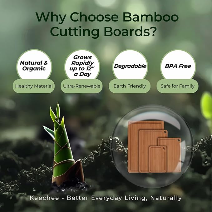 Wood Cutting Board, Carbonized Bamboo Cutting Boards Set With Smooth Surface & Easy Storage For Busy Kitchens, Ideal Charcuterie & Chopping, Durable, Knife-Friendly (4Pcs)