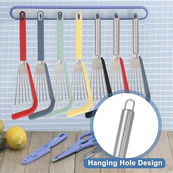 uxcell Stainless Steel Fish Spatulas with Handle Kitchen Cooking Spatula for Egg, Fish, Pancake Yellow
