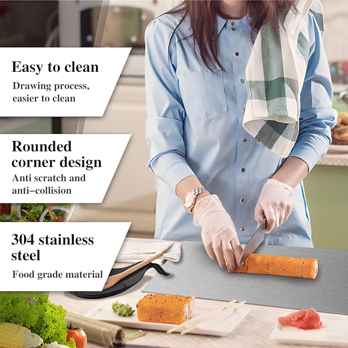 Stainless Steel Cutting Board for Kitchen - 304 Stainless Steel Chopping Boards for Baking, Double-Sided Use for Raw & Cooked Food - Ideal for Homemade Pasta, Pizza & Bread Making (19.6×19.6×0.06")