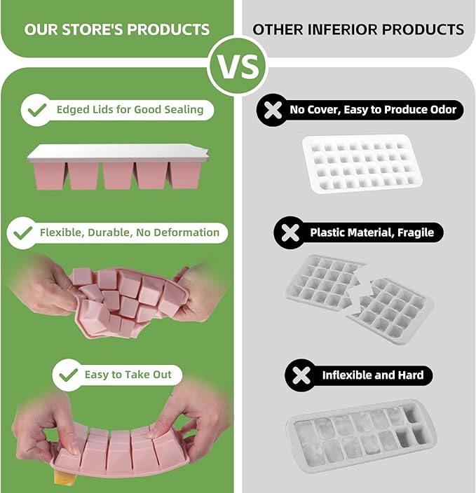 Silicone Ice Cube Tray, 2 Pack Easy-Release Stackable Ice Trays for Freezer with Lid 15 Reusable Cubes, Food Grade BPA Free Ice Molds for Whiskey, Baby Food, Coffee, Cocktail, Drinks (Pink)