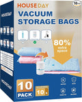HOUSE DAY 10 Small Vacuum Seal Bags For Clothing Travel, 80% Space Saving Travel Vacuum Bags with Electric Pump, Vacuum Storage Bags For Clothes, Bedding, Moving, Camping, Toys, Storage & Organization