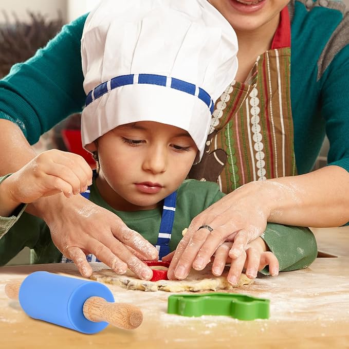 Mini Silicone Rolling Pin for Kids, Non-stick Surface Wood Handle, 9 Inch 8 Pack