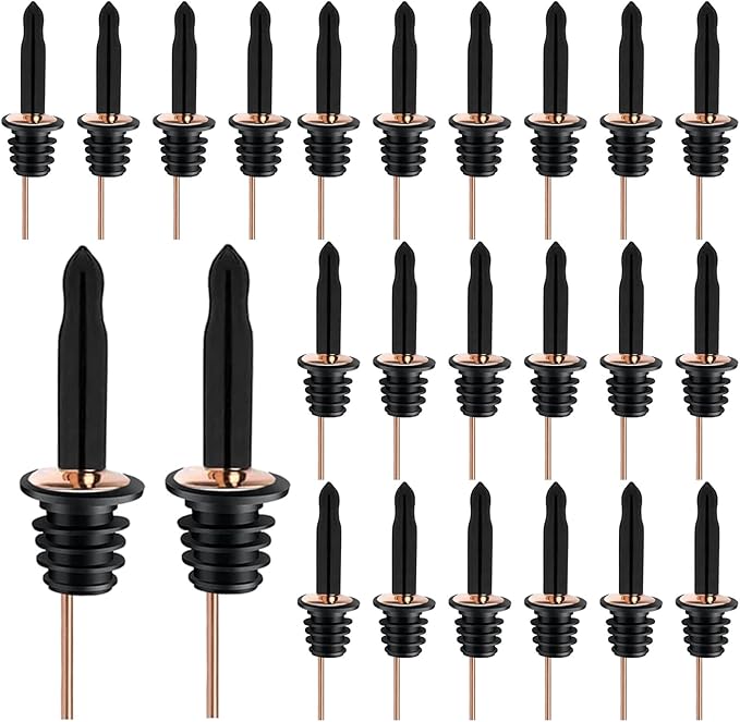 Pafusen 24 Pack Liquor Bottle Pourers, Liquor Pour Spout for Liquor Bottles, Stainless Steel Olive oil Dispenser Spout, Alcohol Pourer Dust Caps Long Covers, Rose Gold