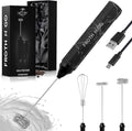 Zulay Kitchen Rechargeable Milk Frother Froth N Go Frother Wand With Case & USB-C Charger - Comes With 3 Whisk Attachments for Latte, Cappuccino, Matcha, Protein Shakes - Black Marble