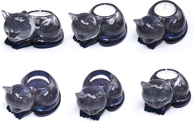 Cat Candle Holder Animal Cylinder Candle & Resin Mold - Resin Casting Silicone Molds for Home Decor & Candle Making Wave Spiral Mold