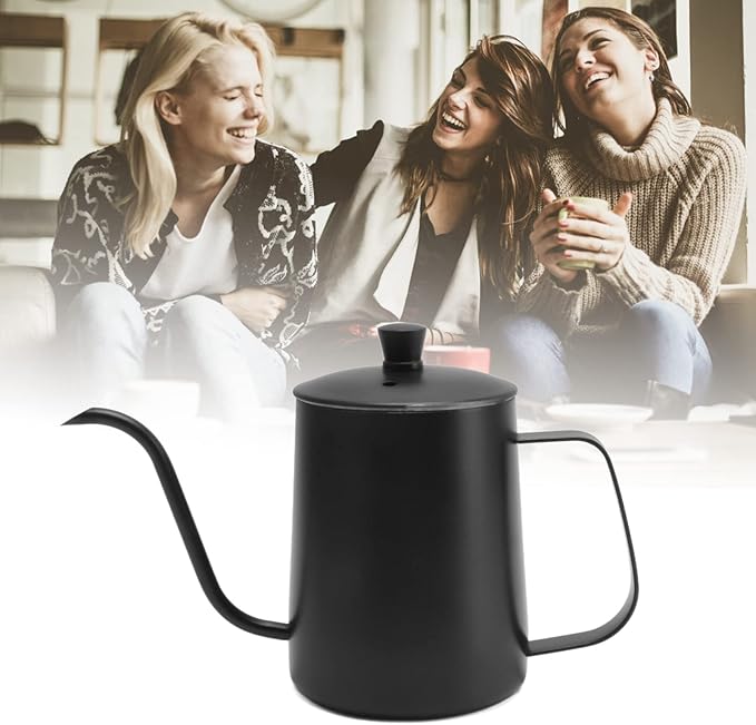 Pour Over Coffee Kettle, Stainless Steel Gooseneck Spout Pour Over Coffee Kettle Long Narrow Drip Spout Coffee Tea Pots for Pour Over Coffee, Home Brewing, Camping (20oz, Black with Lid)