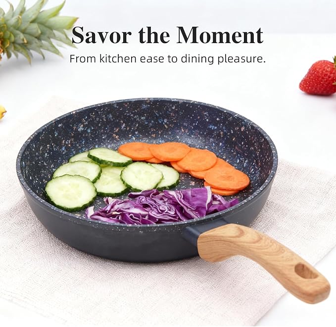 Nonstick Cookware Set, 2-Piece Non-Toxic Coated 10.25 Inch Frying Pan & Saucepan with Lid, PFOA Free Dishwasher Safe, Induction Compatible, Beginner Kitchen Pots and Pans Set, Black