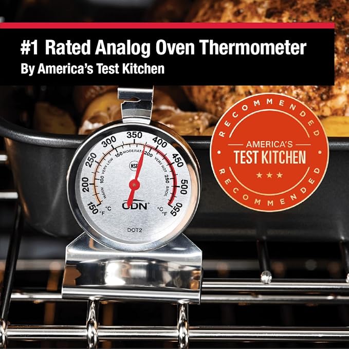 CDN Oven Thermometer ProAccurate®, Easy-to-Read 2"" Dial, Stainless Steel Housing, Temperature Zones, Stand or Hang, Monitor Oven Temperatures, NSF Certified - DOT2