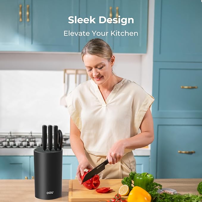 OOU Universal Knife Block Holder Without Knives, Round Kitchen Knife Holder, Detachable Knife Storage for Easy Cleaning-Black