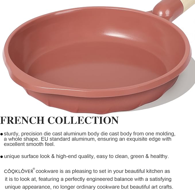 COOKLOVER Nonstick Frying Pan 100% PFOA Free Cookware Induction Skillet Stir Fry Pan (Coral, 7.9 inch)