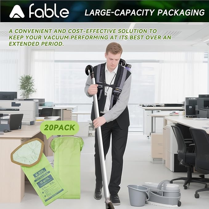 20 Pack 107313 Backpack Vacuum Bags Compatible with ProTeam 10 QT Backpack Vacuum Cleaner，Replace #107313 Open Triangular Collar