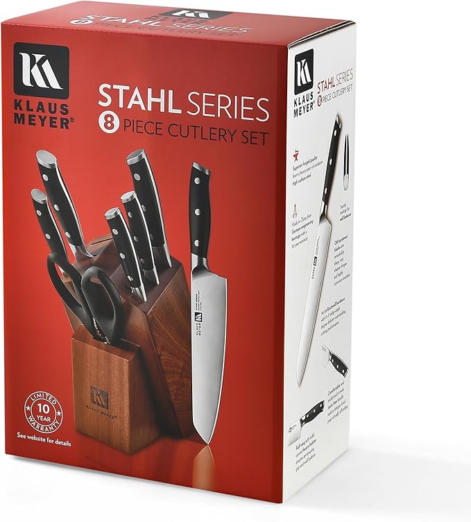 Klaus Meyer Stahl High Carbon Exclusive German Steel 8 Piece Knife Block Set (Black)