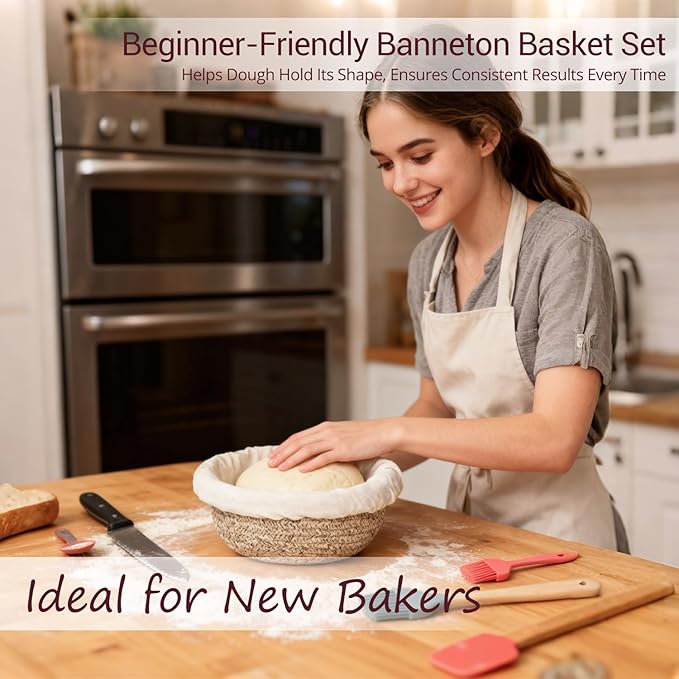 Sourdough Bread Baking Supplies - 9" Round & 10" Oval Banneton Bread Proofing Baskets with Washable Liners and Covers for Artisan Homemade Bread