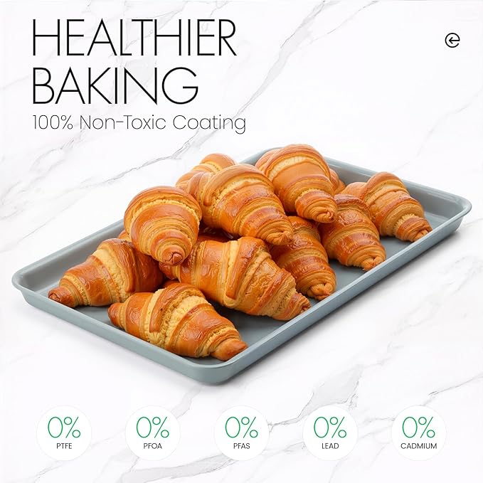 Ceramic Baking Sheet Pan, Cookie Sheets for Baking, Naturally Non-Toxic Ceramic Coating, 2.2mm Thick oven trays for cooking, PTFE & PFOA Free, 15x10"