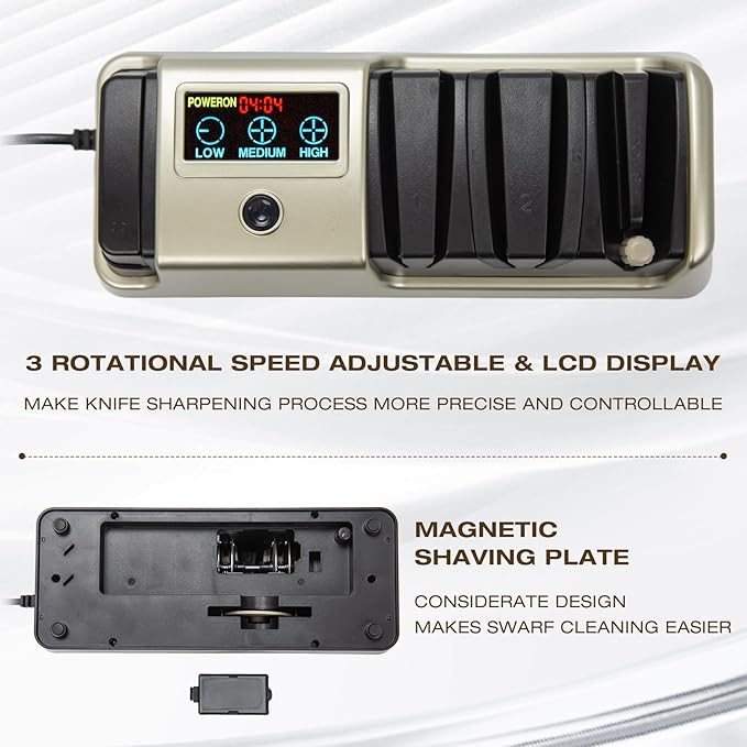 Light Blonde 5 in 1 Electric Knife Sharpener with LCD Screen for Kitchen Knives, 3 Rotational Speed Electric kitchen Knife Sharpener for Straight,Serrated, Ceramic Knives,Scissors & Axes