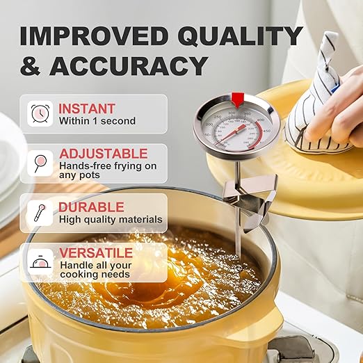Candy Thermometer Waterproof IP67 - Oil Thermometer for Frying with Clips - 9" Side of Pot Thermometer Deep Fry for Oil Candy Candle BBQ (Silver 2 PCS, 9 inches)