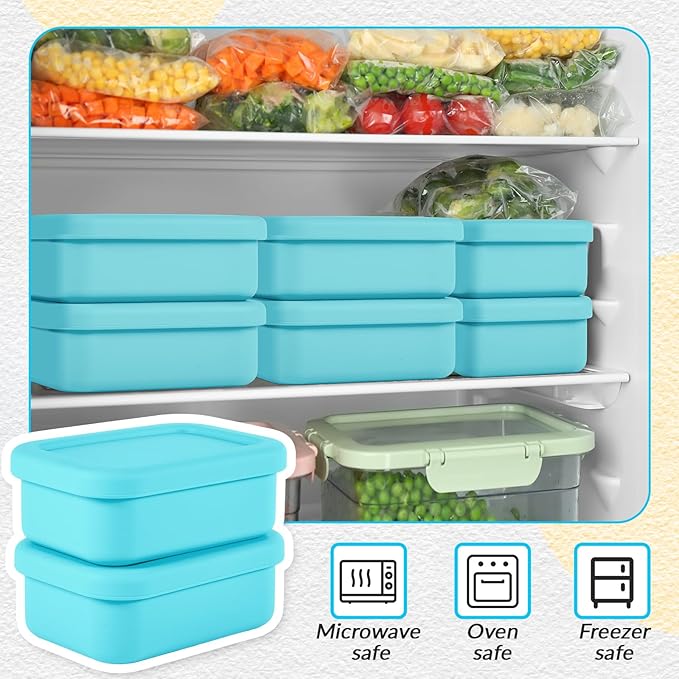 6 Packs 1 Cup Silicone Soup Freezer Molds with Lid Silicone Soup Freezer Trays Rectangle Reusable Food Preserving Tray Freezing Sauces Stews(Lake Blue)