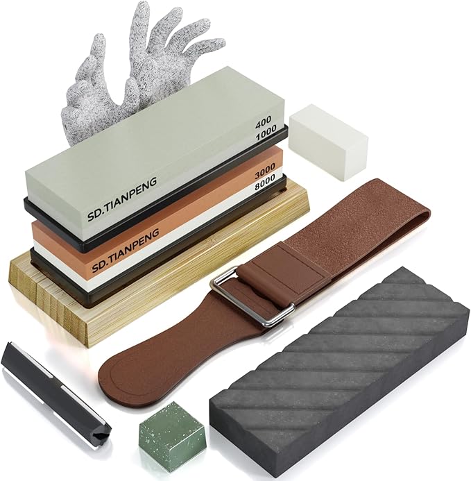 Knife Sharpening Stone - Dual Grit Whetstone 400/1000 3000/8000, Knife Sharpening Stone Set, Tpstone Knife Sharpener Tool,Easy to Use