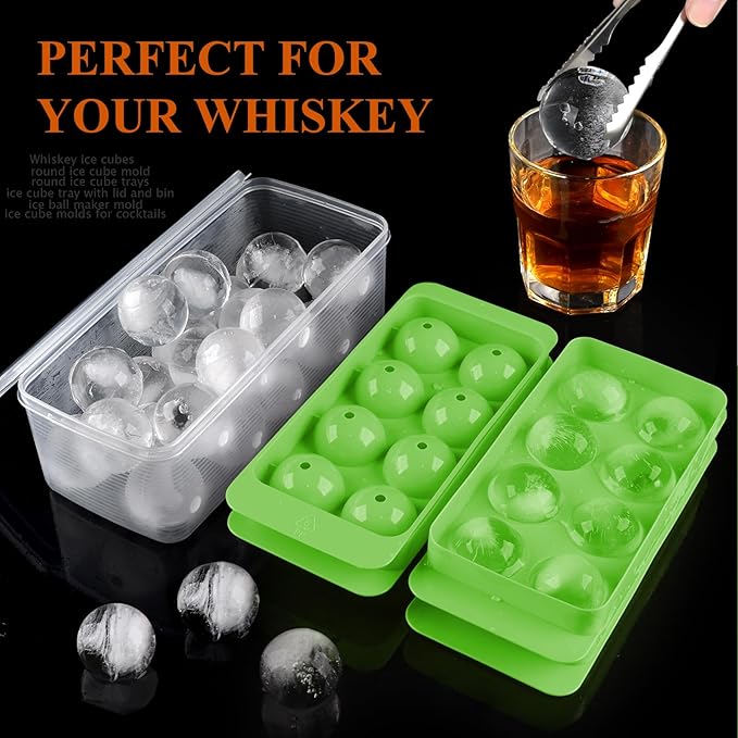 Round Ice Cube Mold,1.8 INCH x 8,Whiskey Ice Cubes Mold,Circle Ice Cube Tray with Lid,Ice Ball Maker Mold Sphere Ice Cube,Large Ice Cube Molds for Whiskey,Cocktails,Coffee