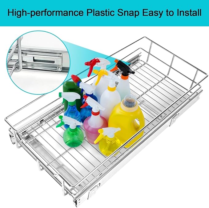 Pull Out Cabinet Organizer 14" W X 17" D, Slide Out Drawers For Kitchen Organizers and Storage, Pull Out Drawers For Cabinets Capacity Heavy Duty Caddy, Cabinet Shelves Chrome-Plated, Bathroom Pantry