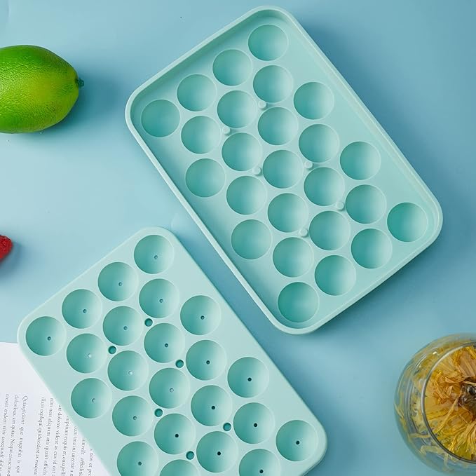 Round Ice Cube Tray 2 Pack BPA Free Silicone Flexible Easy Release 1.1 Inch x 50PCS Small Ice Ball Maker Mold for Whiskey, Cocktail, Chilling (Green)