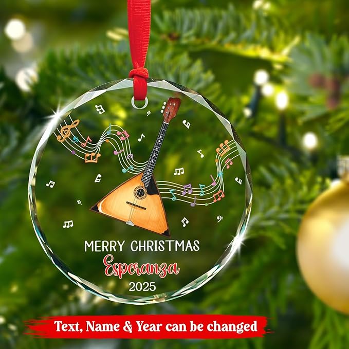 Balalaika Glass Ornament Christmas 2025, Personalized Musical Instrument Xmas Ornaments Gifts for Balalaika Players, Instrument Player Christmas Ornaments, Custom Text & Name Musician Glass Ornament