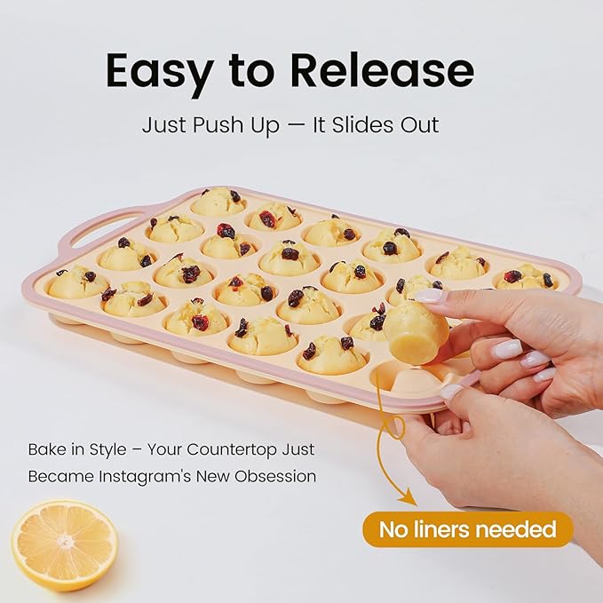 Silicone Mini Muffin Pan With Metal Reinforced Frame - 24 Cups Durable Silicone Cupcake Pan for Muffin, Cupcakes, BPA Free and Dishwasher Safe - 2 Piece Yellow