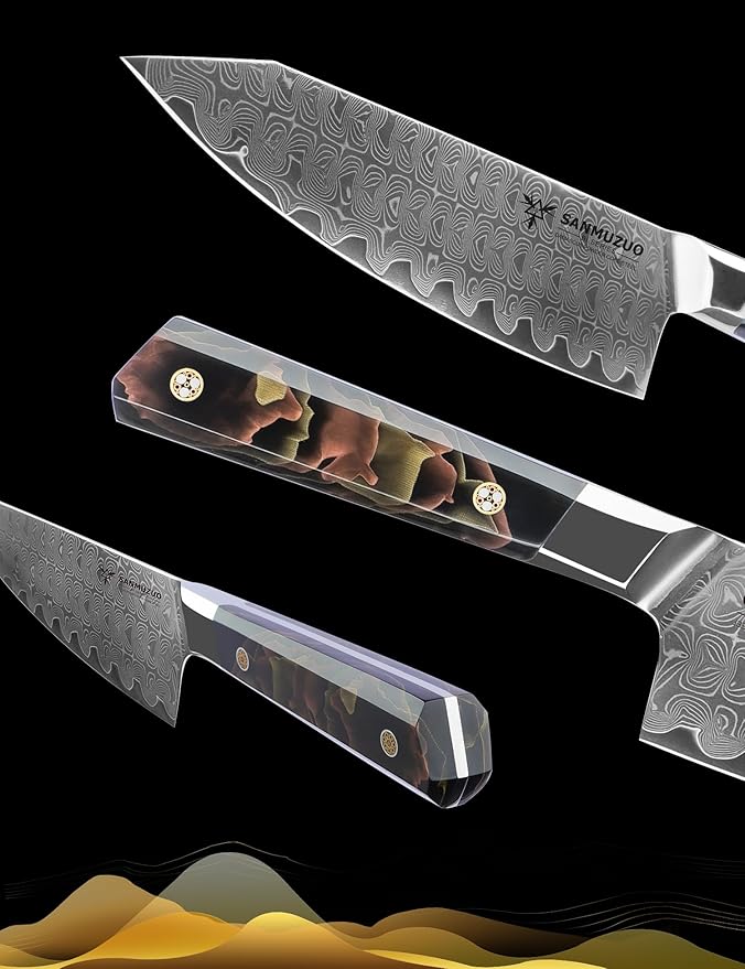Kitchen Chef Knife 8 Inch, Professional Kitchen Knife, Ultra Sharp Damascus Powder Steel with Full-tang Resin Handle, Bi Series