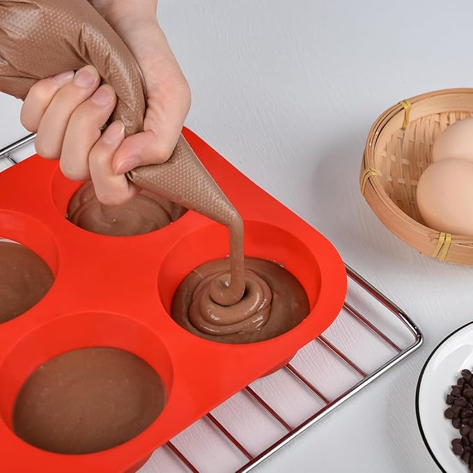 Silicone Jumbo Muffin Pan, 3.5 Inch Silicone Texas Muffin Pan 6 Cup Large Cupcake Pan Nonstick BPA Free 2 Pack Red