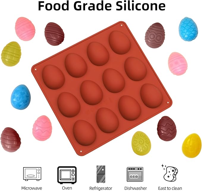 Easter Egg Chocolate Molds 3pcs Silicone Easter Candy Molds 12 Design Egg Candy Molds Non Stick for Ice Cube Resin Expoxy
