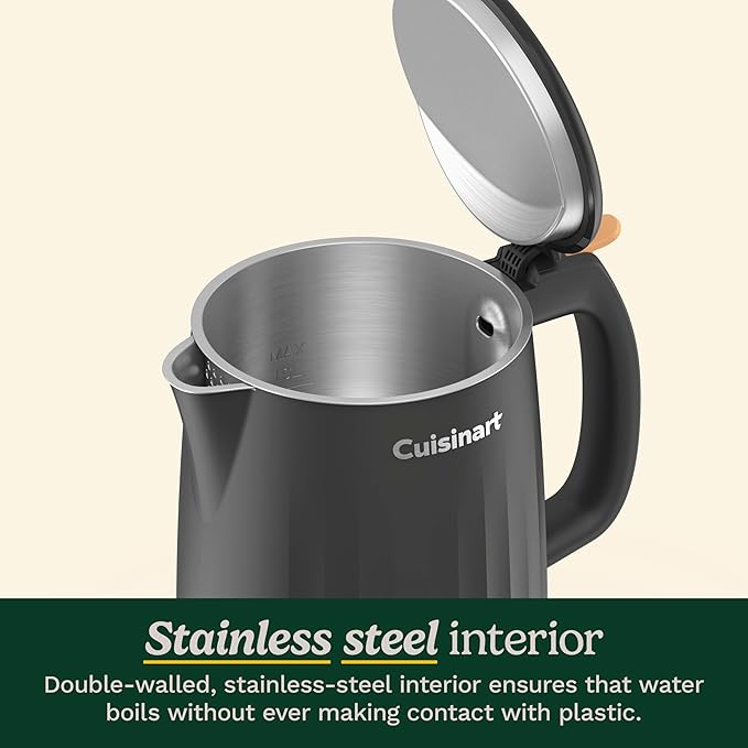 Cuisinart Soho 1-Liter Double Wall Electric Hot Water Kettle, Tea Kettle with Stainless Steel Interior, One Touch Operation to Boil Water for Tea, Hot Cocoa, or Instant Oatmeal, CK-10BK, Black