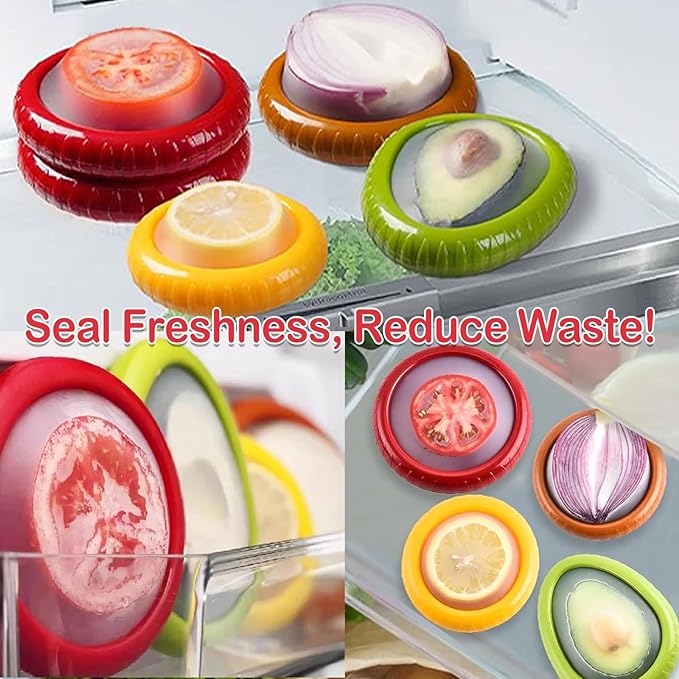 Zyphora 5-Piece Avocado Saver and Tomato Holder Set – 4 Reusable Silicone Food Storage Containers + 1 Fruit Peeler, Stretch Pods for Fruit & Veggie Storage