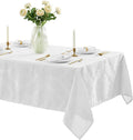 Newbridge Barcelona Luxury Damask Fabric Tablecloth, 60” Wide x 84” Rectangle, White, 100% Polyester, No Iron, Soil Resistant Dining Room, Party and Banquet Table Cover