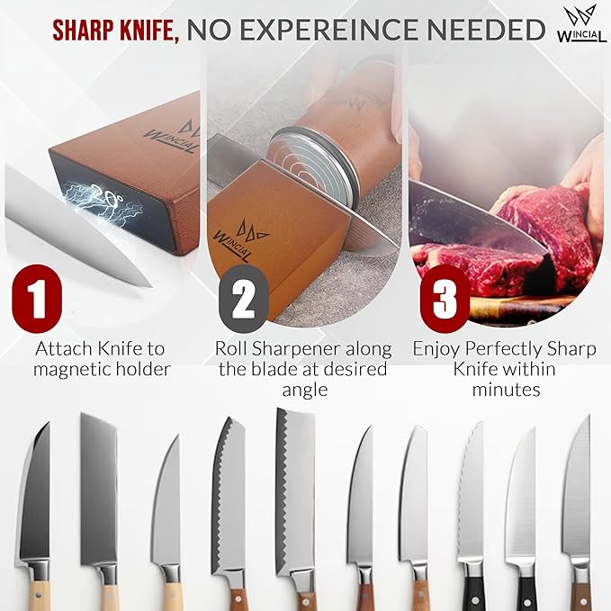 Rolling Knife Sharpener | Professional 15° Angle Manual Knife Sharpener For Japanese & Precision Blades with Magnetic Base & Non-Slip Grip