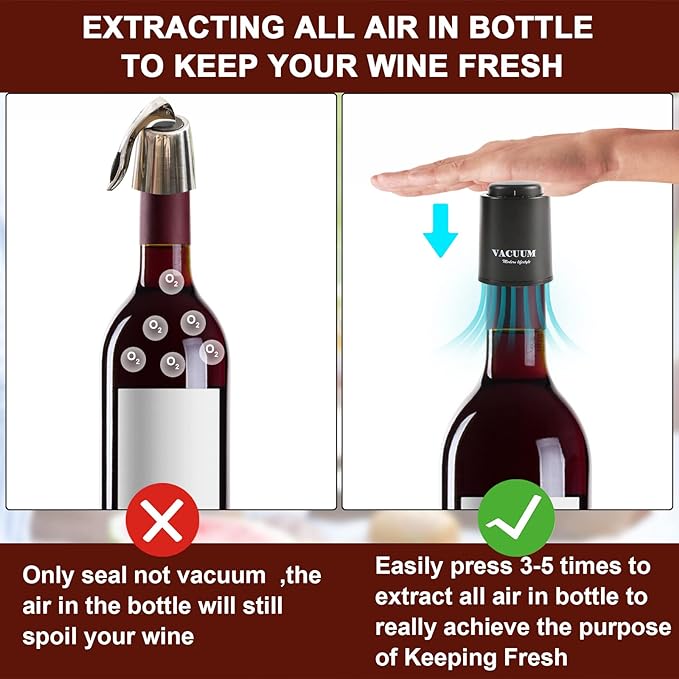 [2 PACK] Wine Bottle Stoppers,Real Vacuum Stoppers,Reusable Wine Preserver,Wine Corks Keep Fresh,Best Christmas and Birthday Gifts for Wine Lovers.