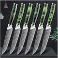 6-Piece Premium Japanese Kitchen Knife Set - Imperial Collection, Laser Damascus Pattern, 440A Stainless Steel Ultra Sharp for Fast Cutting (Green 6SK)
