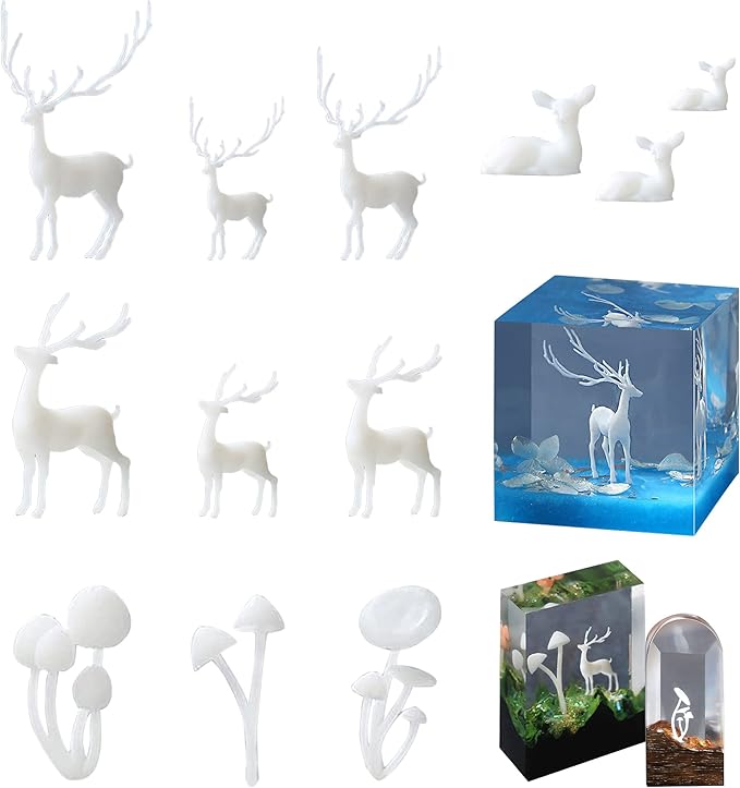 Woohome 12 PCS Mini Elk & Mushroom Resin Casting Moulds, 3D Art Craft Supplies Epoxy Moulds for Jewelry Making