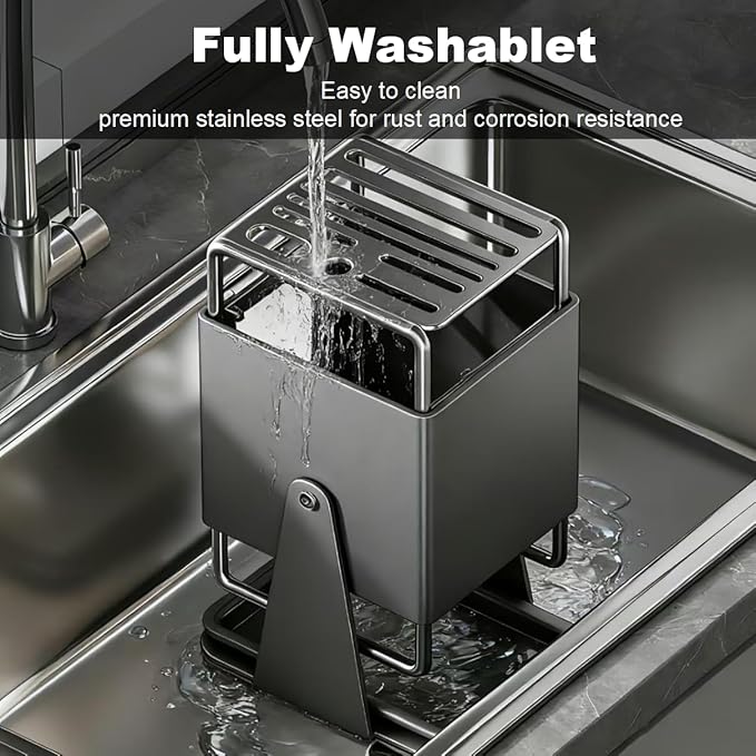 Knife Block Stainless Steel, 30° Rotatable Knife Block 9-Slot Universal Knife Holder,Knives Holder for Kitchen Knives Countertop Storage (Gun Grey)