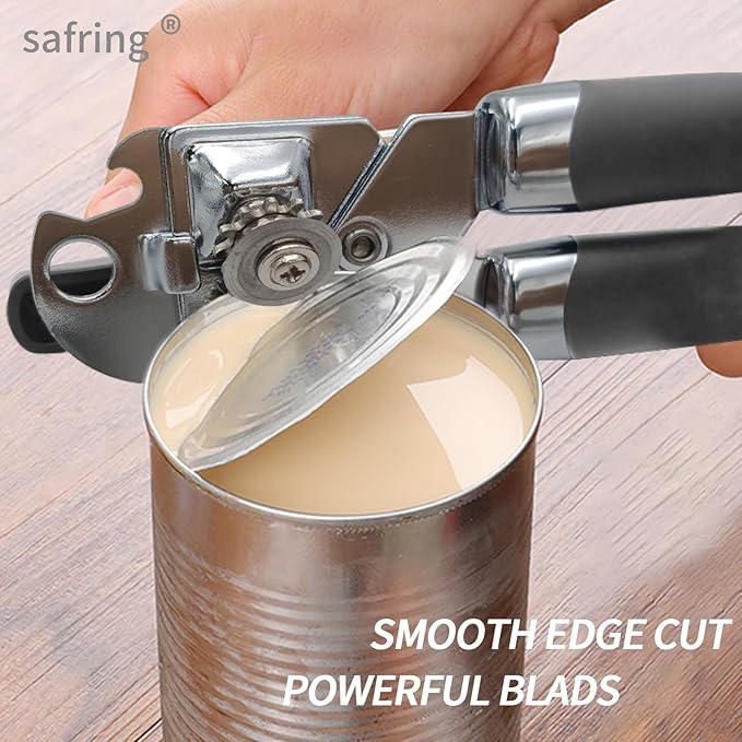 Can Opener Manual, Handheld Strong Heavy Duty Stainless Steel Can Opener, Comfortable Handle, Sharp Blade Smooth Edge, Can Openers with Multifunctional Bottle Opener, Gray
