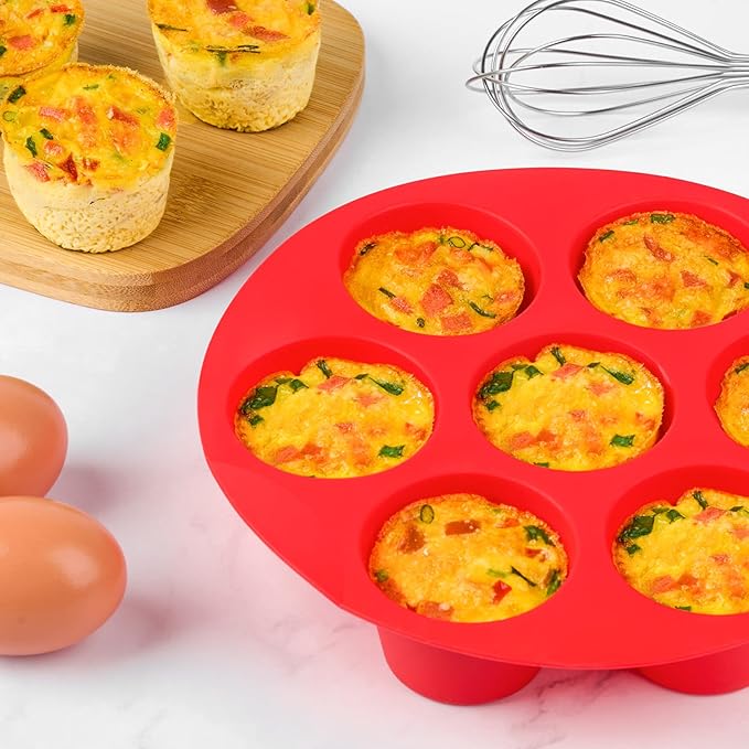 2 Pack Silicone Egg Bite Molds for Air Fryer, 7-Cup Round Muffin Pans Cupcake Baking Molds for Oven, Air Fryer and Pot