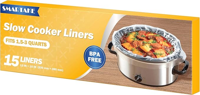 SMARTAKE Slow Cooker Liners, Small Size 13"x 15" Disposable Cooking Bags, Fit 1.5QT to 3QT for Slow Cooker, Cooking Trays, Suitable for Oval & Round Pots, 15 Liners