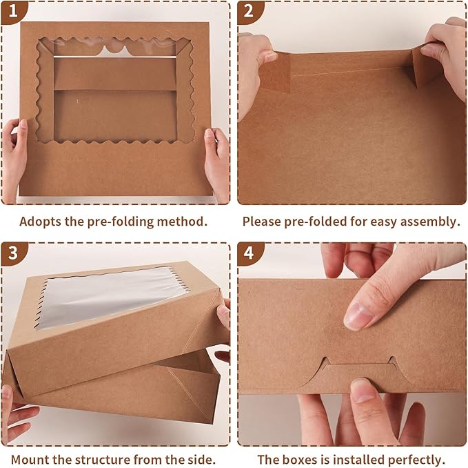 8pcs Cookie Boxes,14x10x2.5 Inch Large Bakery Boxes with Window for Pies Chocolate Strawberries Muffin Containers Donuts Pastry Dessert Tcoivs(Brown) (Brown, 14 * 10 * 2.5inch/8pcs)