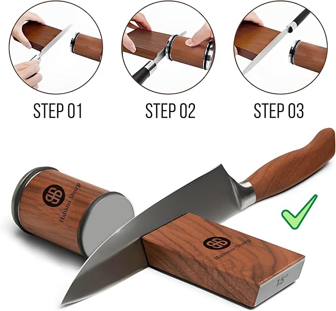 Rolling Knife Sharpener Kit - Diamond Sharpening Tool for Steel of Any Hardness, Knife Sharpener Stone with 15 & 20 Degree Magnetic Angle Support for Kitchen Knives, Easy to Use(Brown)